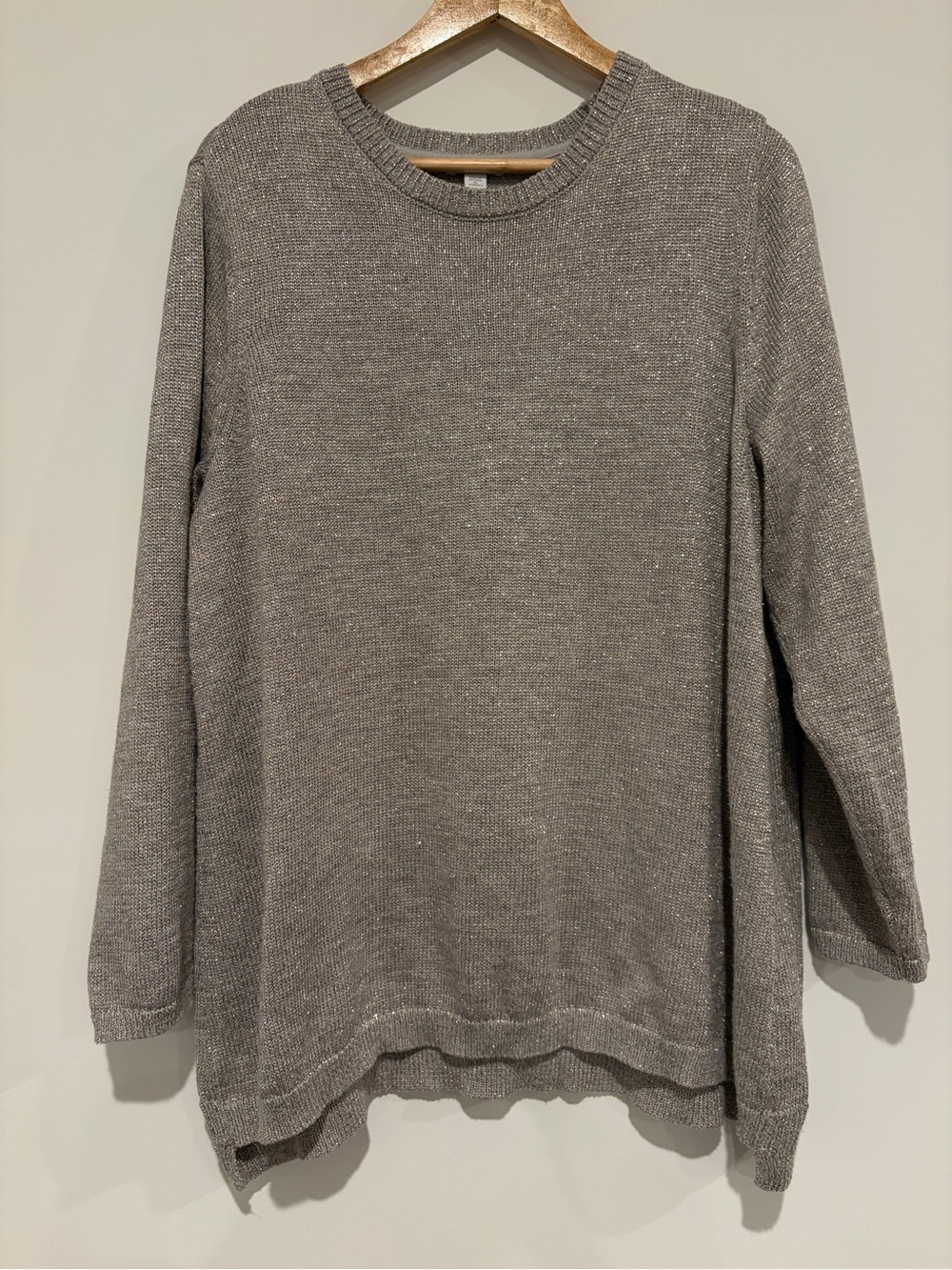 J. Jill 2X Gray Metallic Shimmer Knit Crewneck Long Sleeve Drop Shoulder Sweater